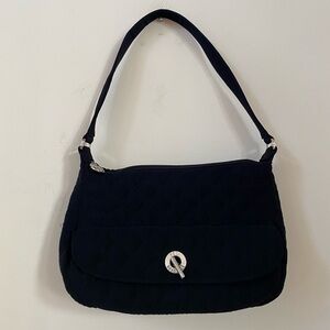 Vera Bradley Black Quilted Nylon Shoulder Bag Silver Turn-Lock Closure
